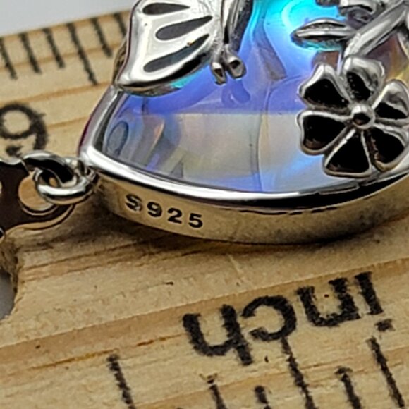 Sterling Silver 925 Butterfly & Flower Adorned Moonstone Dangle Earrings Hinged - Picture 9 of 9